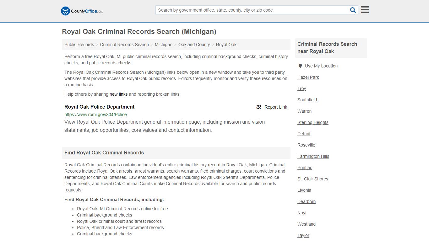 Criminal Records Search - Royal Oak, MI (Arrests, Jails ...