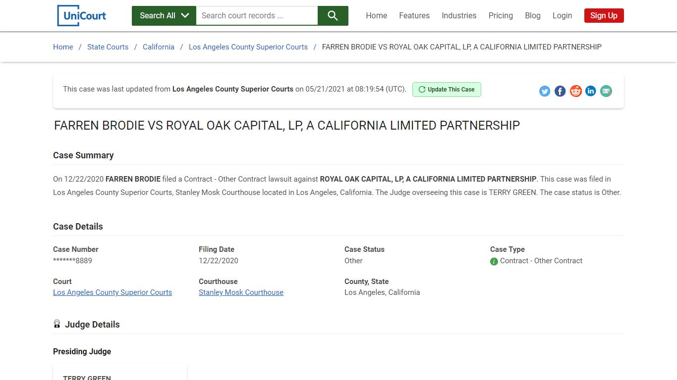 FARREN BRODIE VS ROYAL OAK CAPITAL, LP, A CALIFORNIA ...